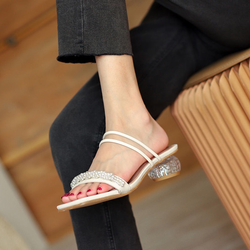 Dép quai ngang size 31 32 33 đính hạt đi được hai kiểu phong cách trẻ trung sang chảnh đế cao 3,5cm