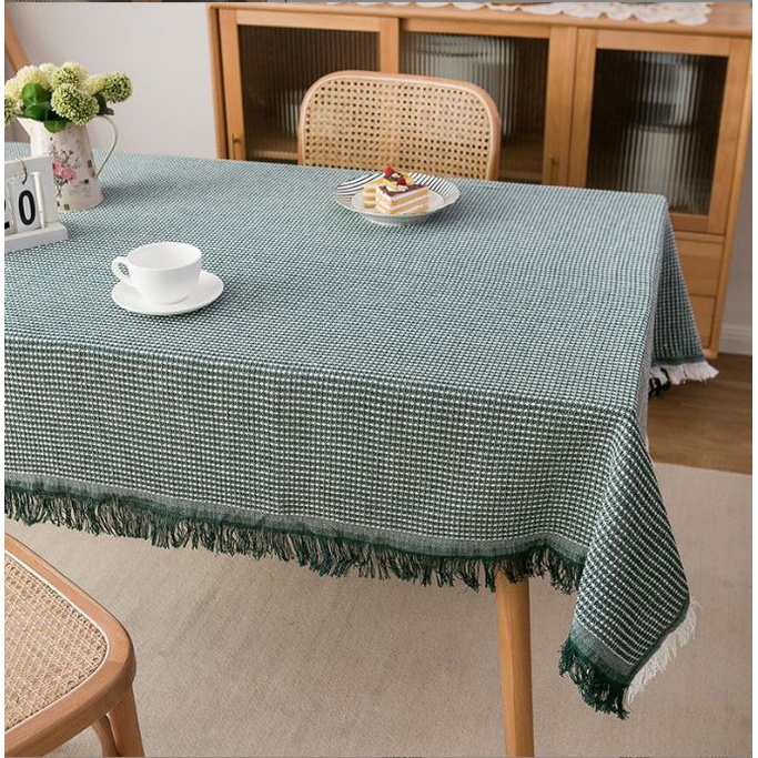 TH Khăn trải bàn hình chữ nhật/bàn tròn cotton và lanh Morandi phong cách Bắc Âu nhập khẩu