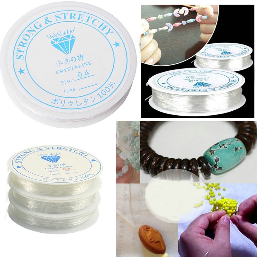 Cuộn 500 hạt thủy tinh trong suốt co giãn làm trang sức diy