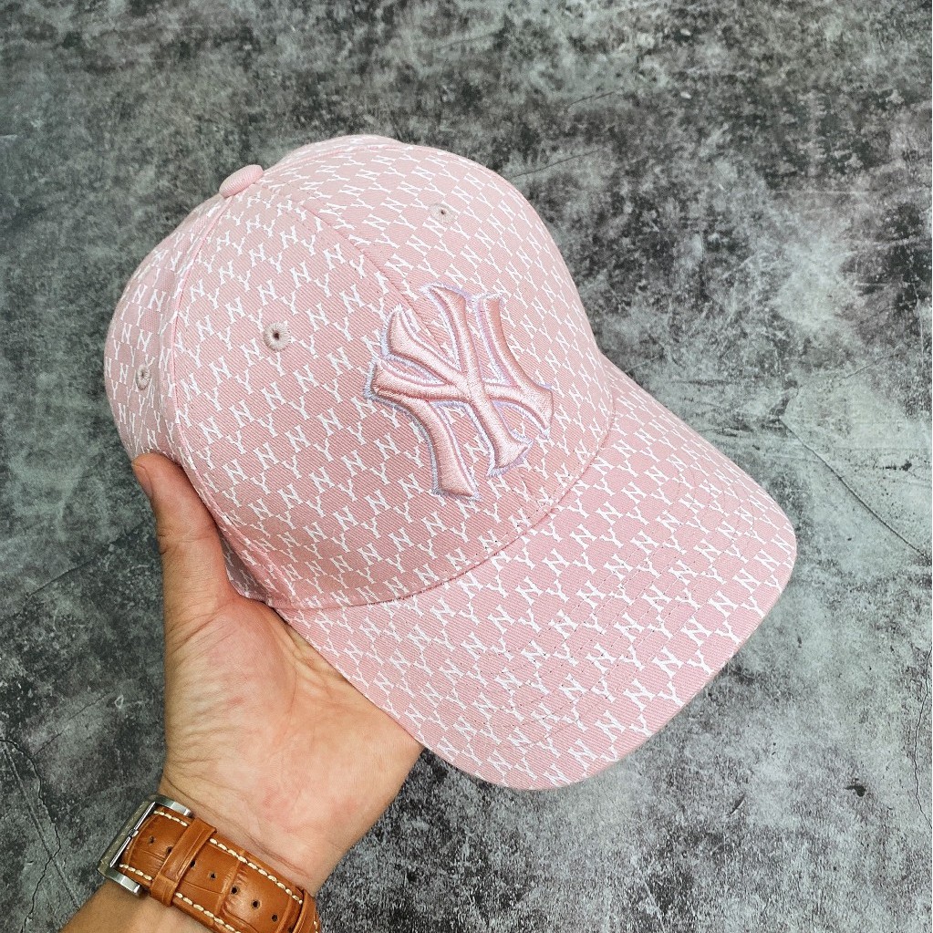 Mũ Nón MLB NY Hồng Monogram Baseball Cap Pink Full Tag Code
