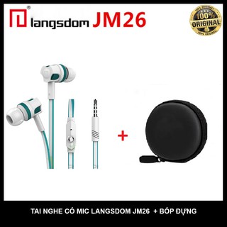 Combo Tai nghe nhét tai earphone Langsdom JM26 Super Bass +Hộp đựng tai nghe hình tròn