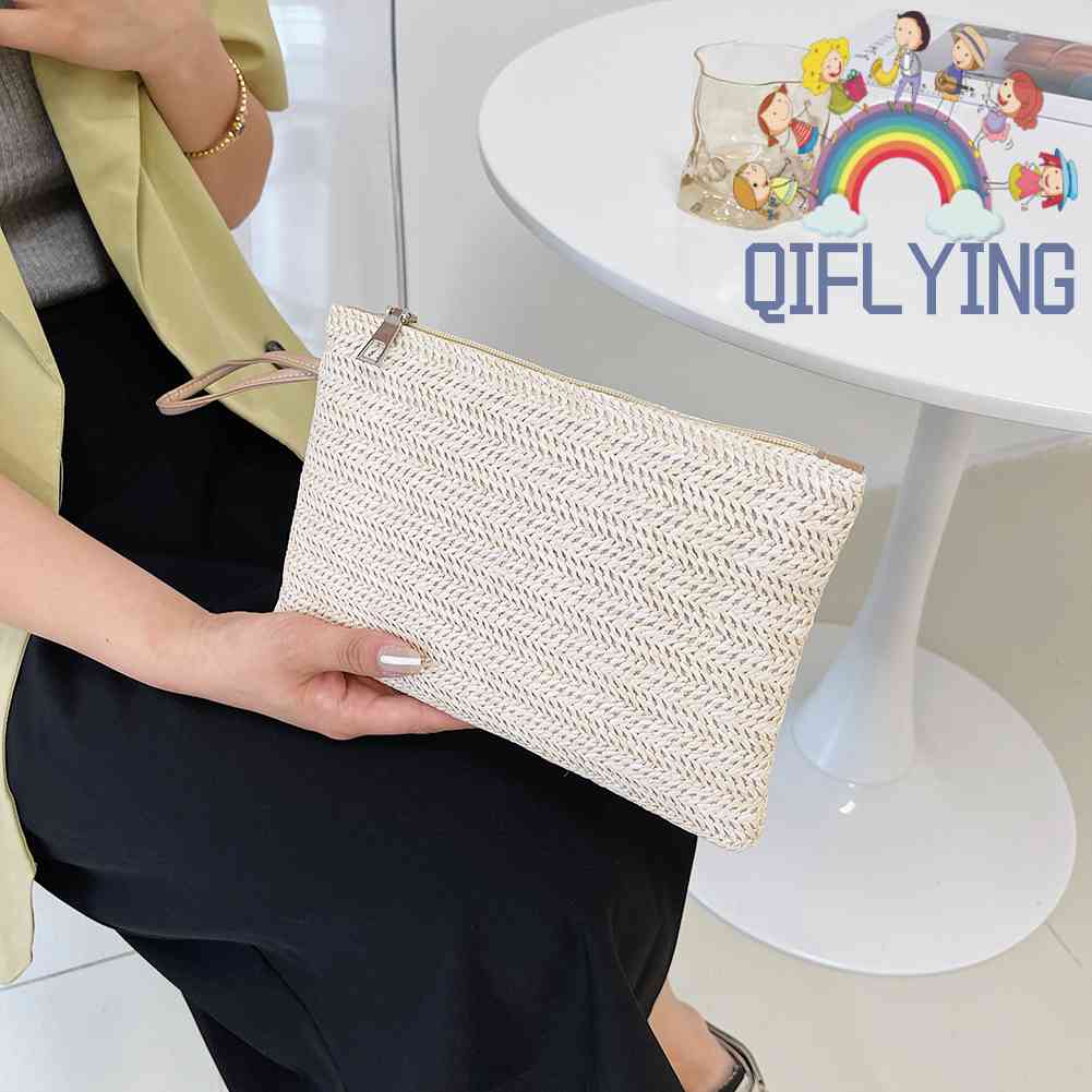 Qifly Túi Xách Đeo Cổ Tay Đan Lát Thời Trang Đi Biển Mùa Hè Nhỏ Dành Cho Nữ