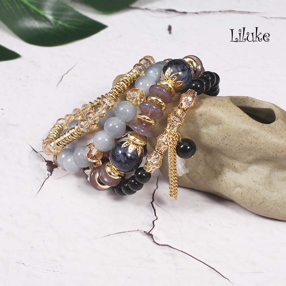 Bộ 4 Vòng Tay Hợp Kim Trang Trí Ngọc Trai Giả Xinh Xắn Cho Nữ