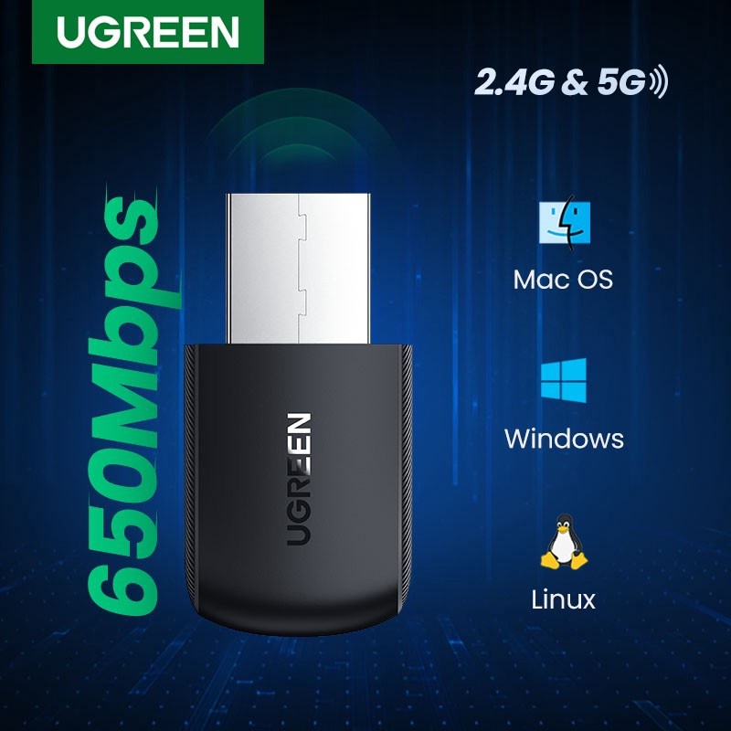 USB Wifi UGREEN 20204 Băng tần kép 5G & 2.4G - Hàng Chính Hãng Bảo Hành 18 Tháng