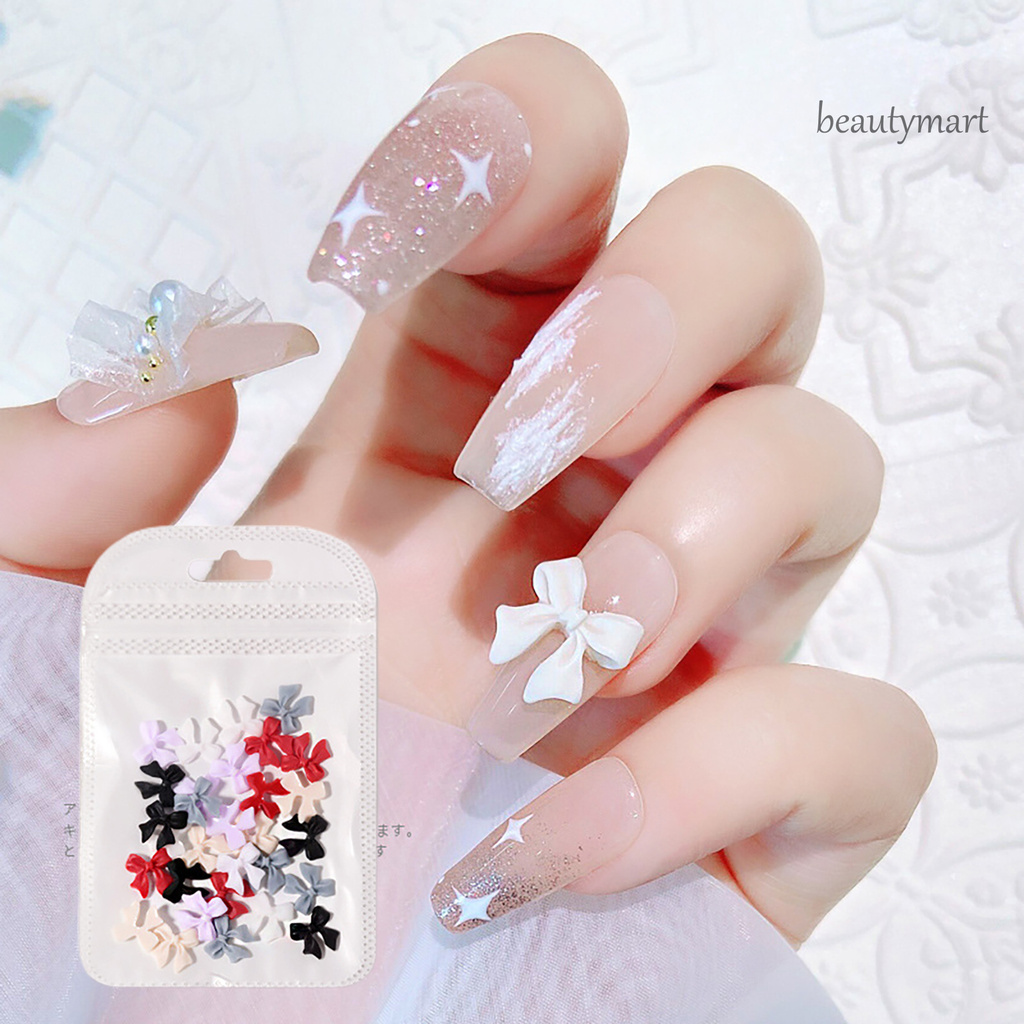 [Hàng mới về] Bộ 30 phụ kiện đính móng trang trí 3D hình nơ xinh xắn bằng nhựa resin nhiều màu sắc