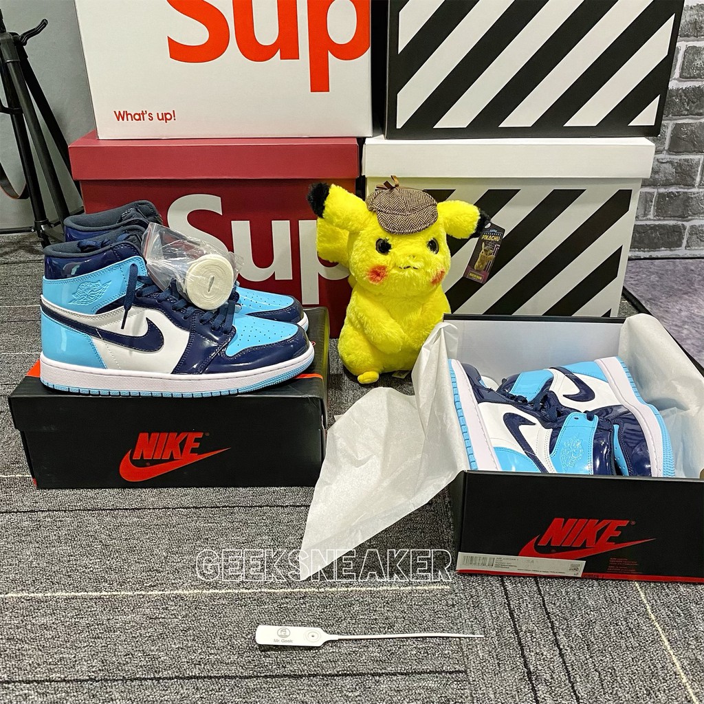 [GeekSneaker] Giày Jordan 1 Blue Chill UNC Patent