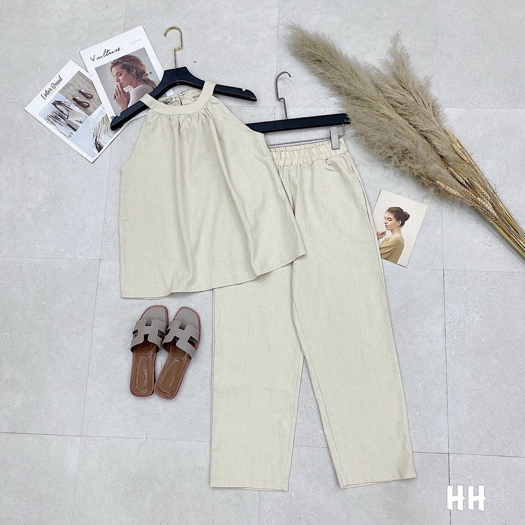 (Đũi Loại 1) Set Đồ Nữ Đẹp, Bộ Đũi Với Áo Cổ Yếm Kèm Quần, 2 Màu, S1003 | BigBuy360 - bigbuy360.vn