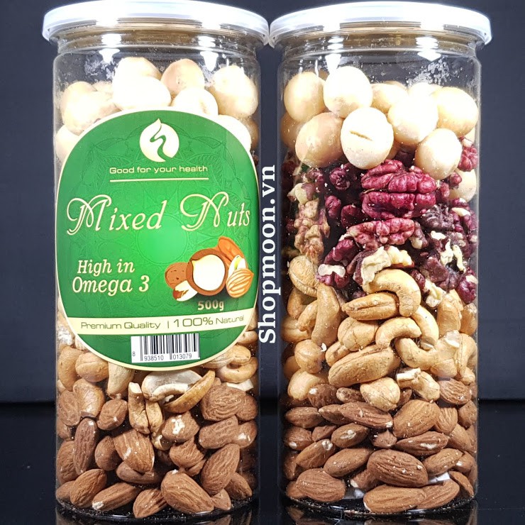 Mixed Nuts 4 Loại Hạt Dinh Dưỡng Macca, Óc Chó Đỏ, Hạnh Nhân, Hạt Điều Đã Tách Vỏ ( 350k / Hộp 500g)