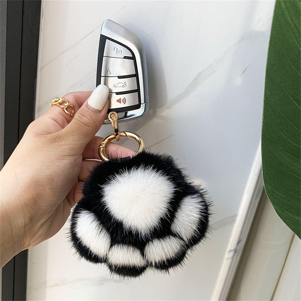 LANFY Móc Khóa Hình Chân Mèo Phối Lông Xinh Xắn Dễ Thương