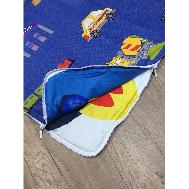 Túi ngủ đủ size từ 0-10 tuổi, 2 lớp tặng thêm tay tháo lắp họa tiết công trường cho bé trai