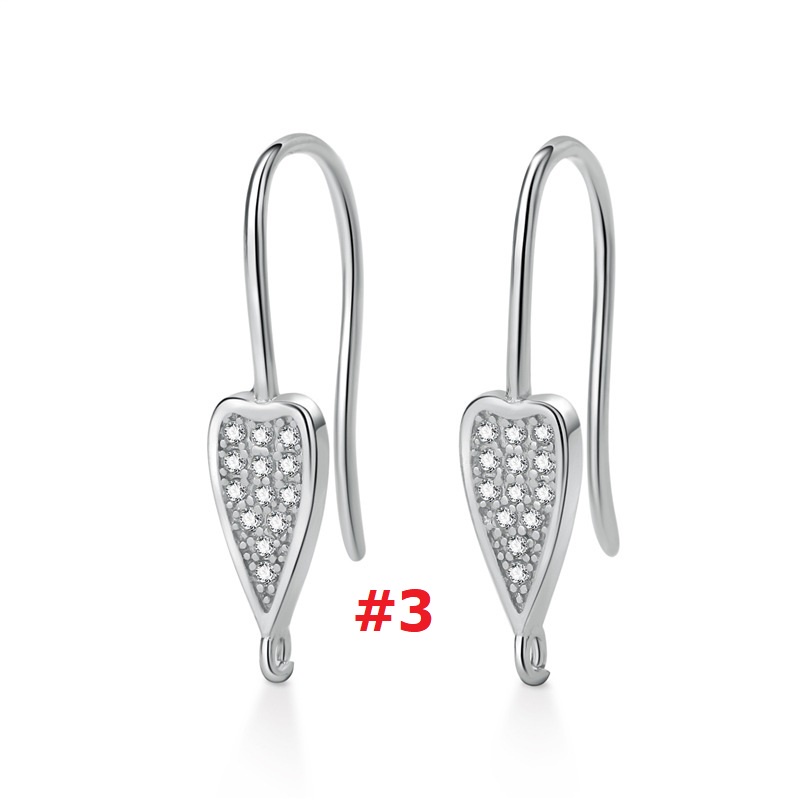 [B6TX] Phụ kiện trang sức (DIY) - Cặp (2) bông tai bạc trống hạt kiểu móc nạm đá Zirconia mẫu tự làm