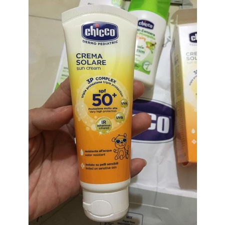 Kem chống nắng 3 tác động Chicco Ý 75ml an toàn cho bé từ sơ sinh hàng chính hãng