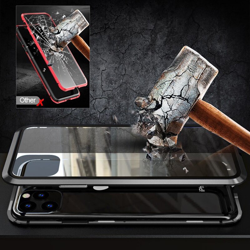 Ốp điện thoại kính cường lực hai mặt viền kim loại nam châm thích hợp cho iPhone X XR XS Max 8 7 6 6S Plus SE 2020