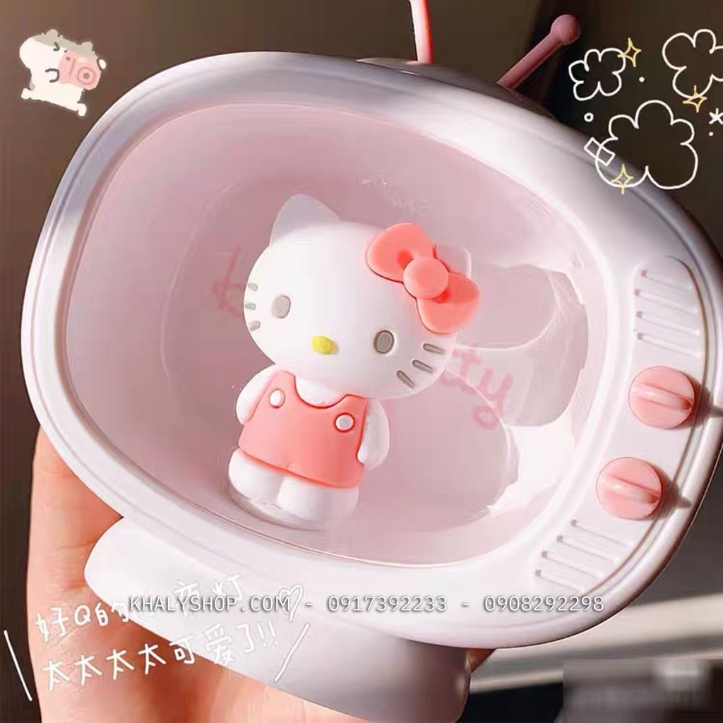 Đèn ngủ để bàn hình Hello Kitty tivi màu trắng siêu xinh cho các bé và bạn nữ (Miniso) - (12x4.5x10cm) - 84NDENKT7017