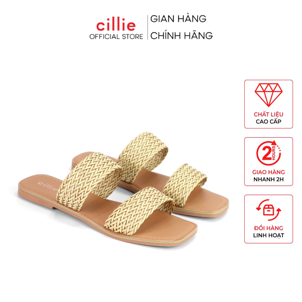 Dép nữ quai ngang đan dây thoáng mát đế bệt đi chơi đi biển dạo phố Cillie 1041