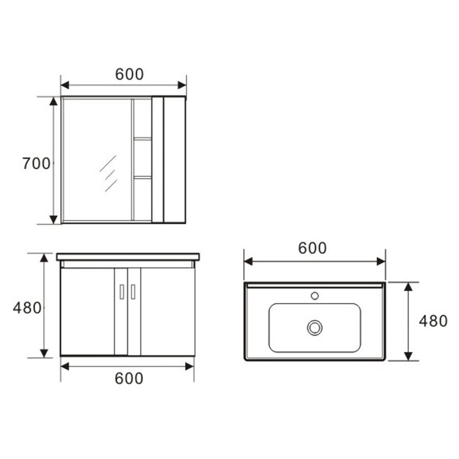 Bộ tủ Lavabo gỗ Polywood phủ Melamine chịu ẩm Eurolife BLV-PM01 Xám nhạt