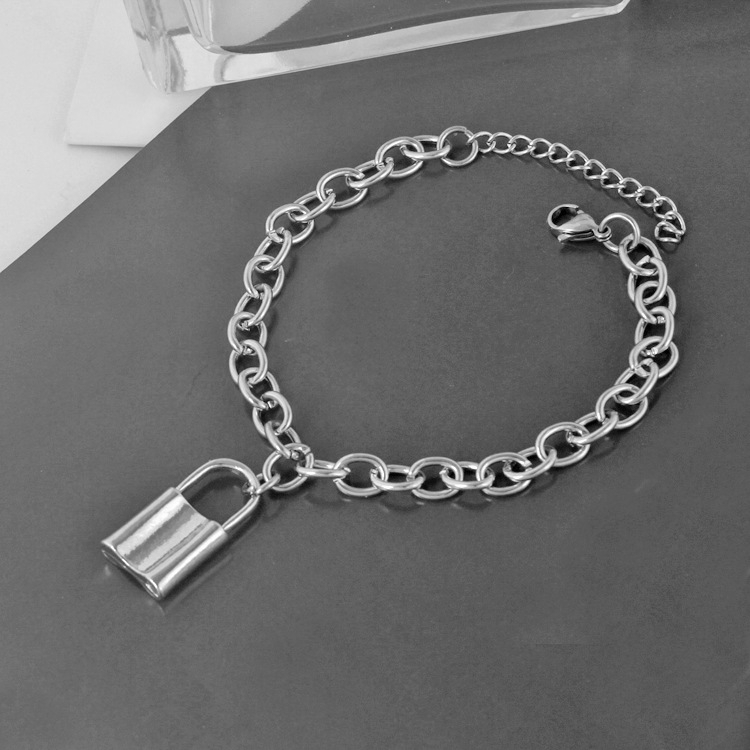 Women Cool Lock Cross Punk Rock Chain Adjustable Bracelet,Long Chain Silver Metal Party Bracelet