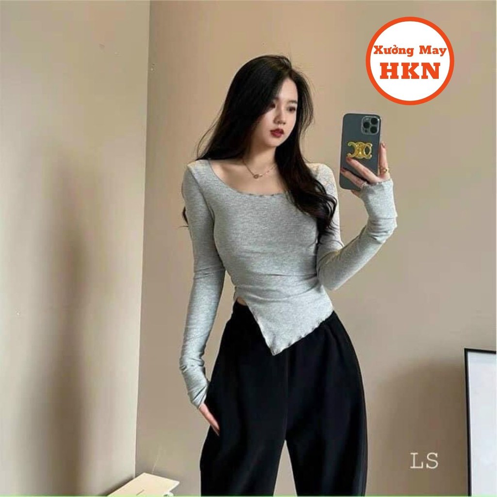 Áo Nữ Body Dài Tay Xẻ Tà Bèo Lệch Thu Đông Chất Thun Mã 616 Xưởng May HKN