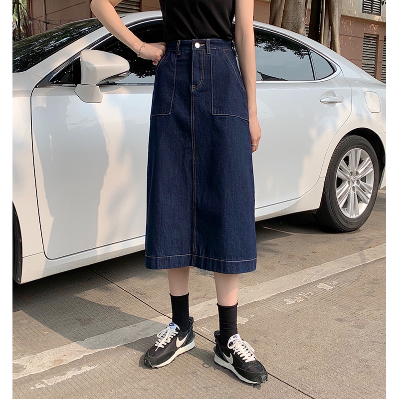 Chân Váy Denim Lưng Cao Thời Trang Cho Nữ