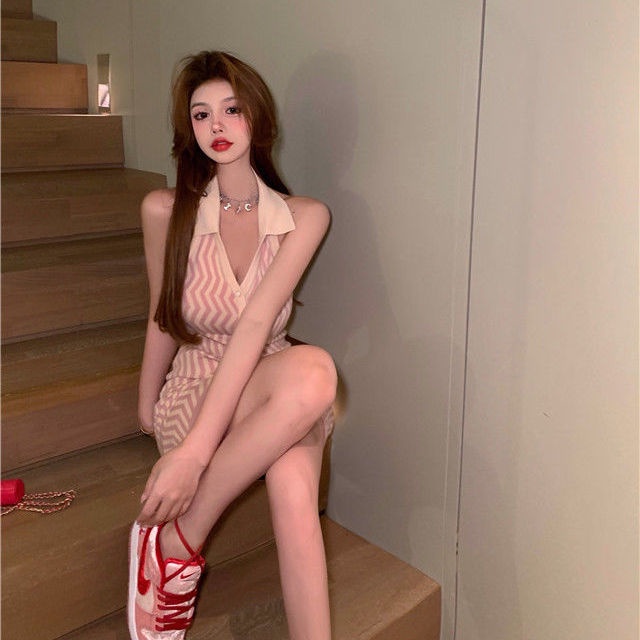 COZOK Đầm Không Tay Cổ Yếm Xinh Xắn Thời Trang Dành Cho Nữ