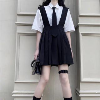 [Order-Hàng Loại 1 +Ảnh Thật] Set váy áo sơmi Gothic Lolita phong cách Nhật Bản~Sơ mi kèm cà vạt + Váy yếm xếp ly choker