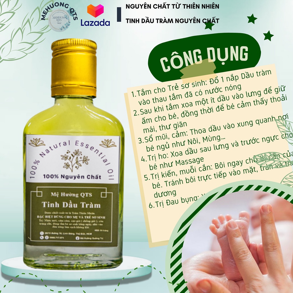 Tinh dầu tràm huế nguyên chất nhà nấu cho bé sơ sinh chống gió tắm Mệ Hường QT 10ml, 100ml
