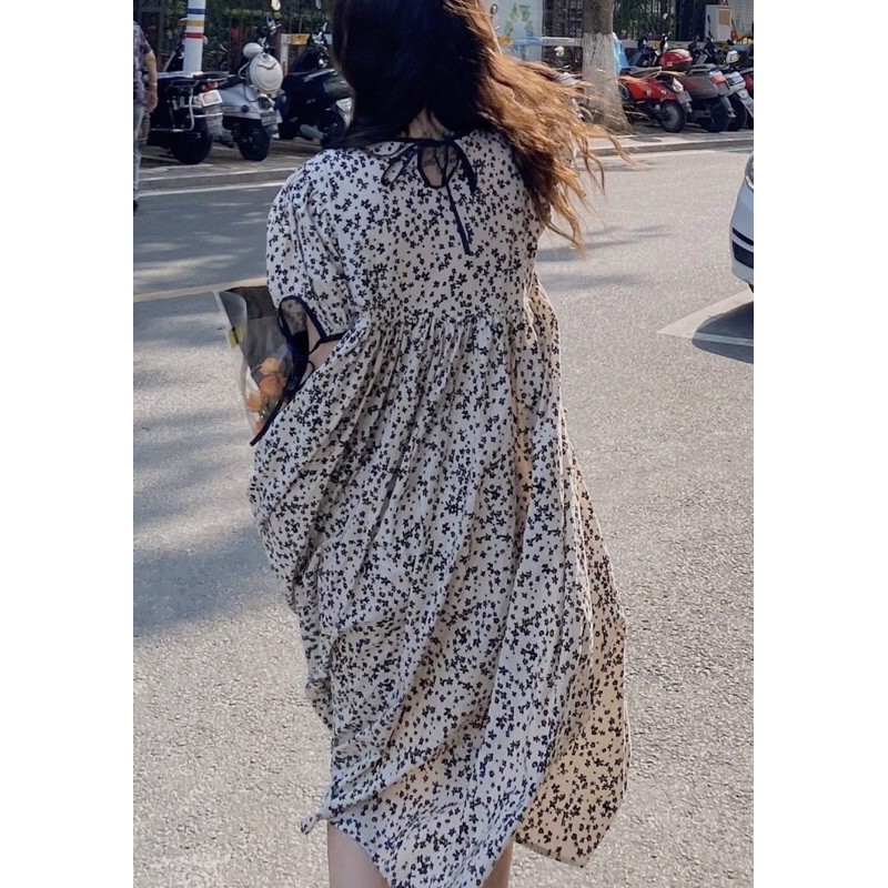 VÁY BABYDOLL HOA NHÍ TRẮNG ĐEN, TAY THẮT NƠ CỰC XINH | BigBuy360 - bigbuy360.vn