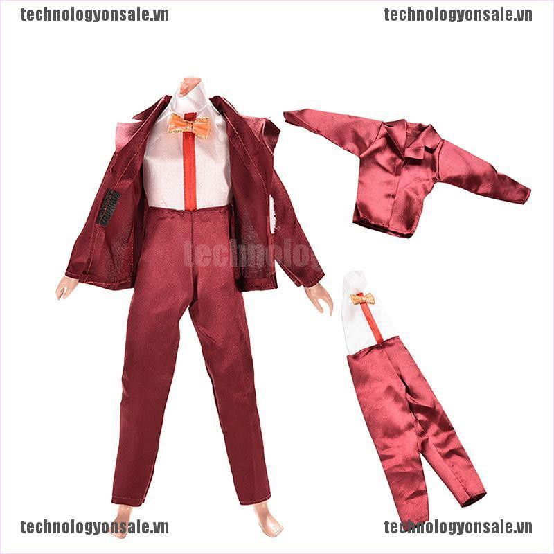 [😎😎Tech] 2 Pcs/Set Doll Clothes Suit for Barbie Ken Wine Red with Coat Pants for Doll [VN]