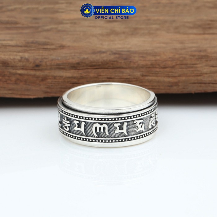 Nhẫn bạc nam 2 tầng Lục Tự Chân Ngôn xoay đà la ni 360 độ chất liệu bạc Thái 925 thương hiệu Viễn Chí Bảo N100886