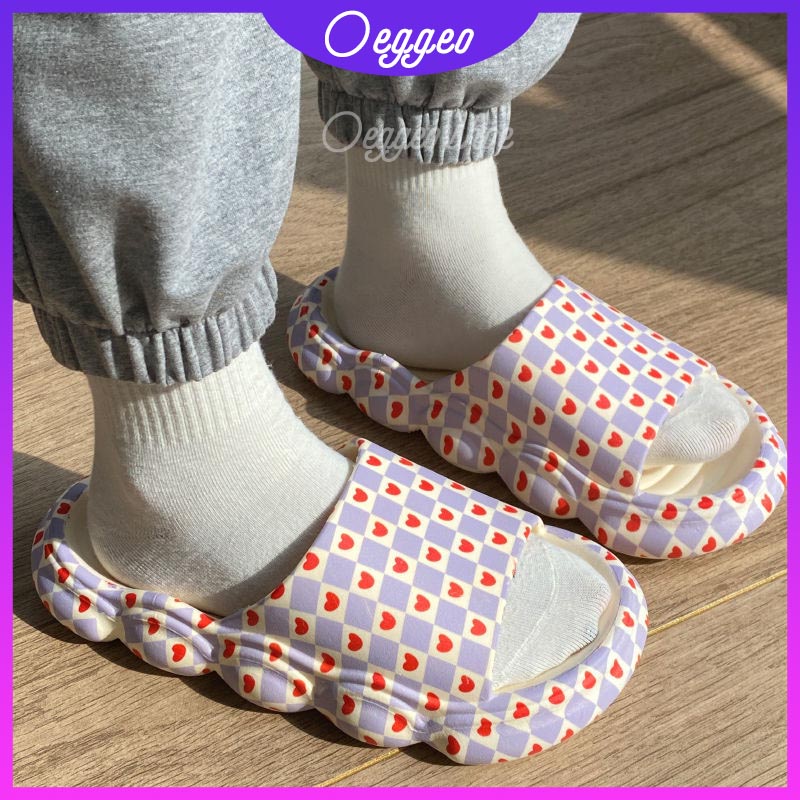 Oeggeo shop Dép Đi Trong Nhà Dạng Lật Họa Tiết Trái Tim Cho Nữ