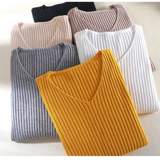Áo thun nữ tay dài cổ tim cuốn biên trắng dt43