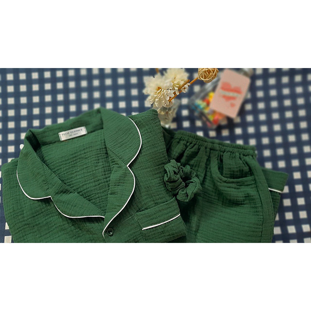 Pyjama xô muslin màu xanh lá siêu dễ thương