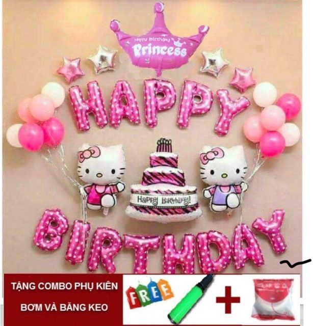 Sét bóng trang trí sinh nhật Hello Kitty (bơm + băng keo)