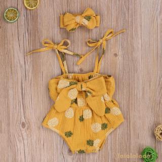 Bộ áo liền thân hai dây có đai tam giác ôm ngực kèm băng đô in hình thời trang mùa hè cho bé gái