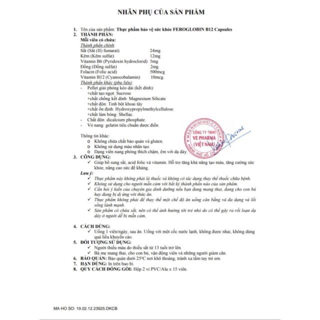 VIÊN BỔ SUNG SẮT FEROGLOBIN B12 HỘP 30V