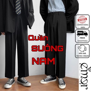 Quần Suông Ống Rộng Nam Vải Cao Cấp E'mer , Quần Đen Ống Suông Unisex Form Rộng Phong Cách Hàn Quốc