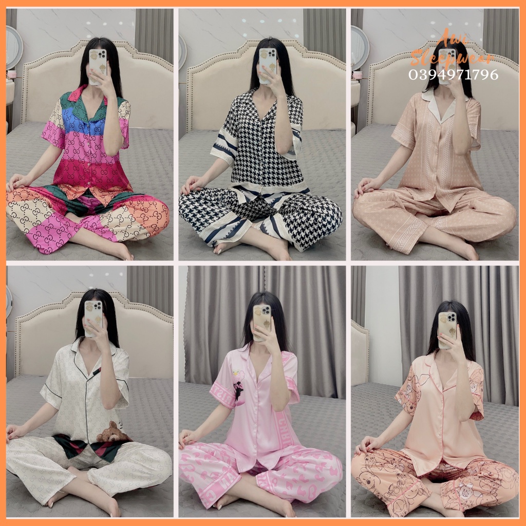 Bộ Pyjama Tay Ngắn Quần Dài Lụa Latin Hoạ Tiết Sang Chảnh Sam Luxury - AwiSleepwear