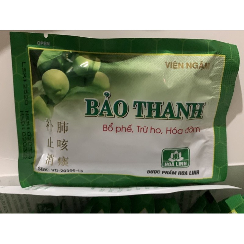 Viên ngậm Bảo Thanh - 1 hộp 20 gói x bịt xanh lá 1 vĩ 5 viên