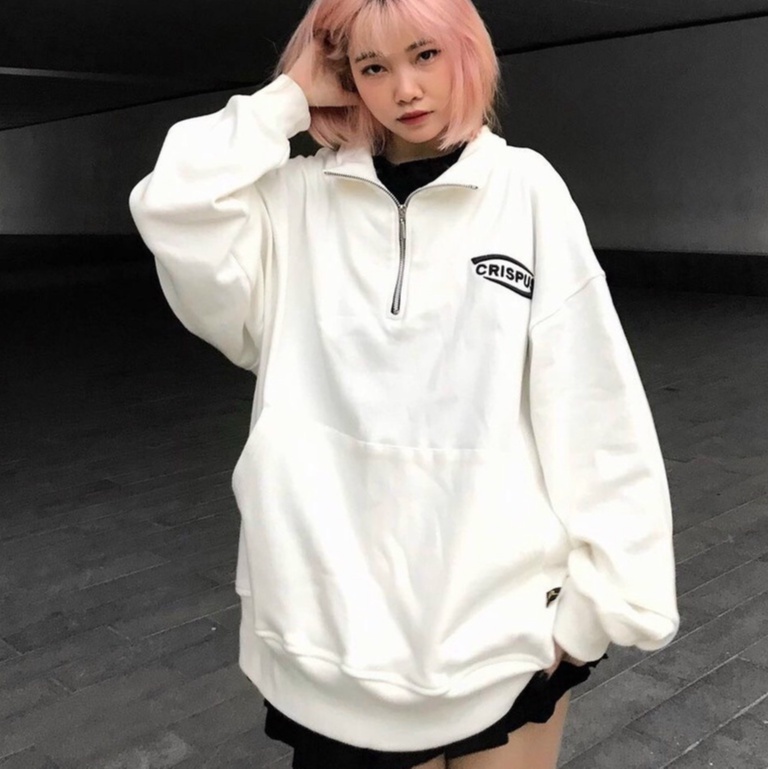 Áo Nỉ PoLo Khoá Cổ Cris Áo Sweater Nam Nữ Cao Cổ Tay Bồng Freesize Form Rộng Unisex