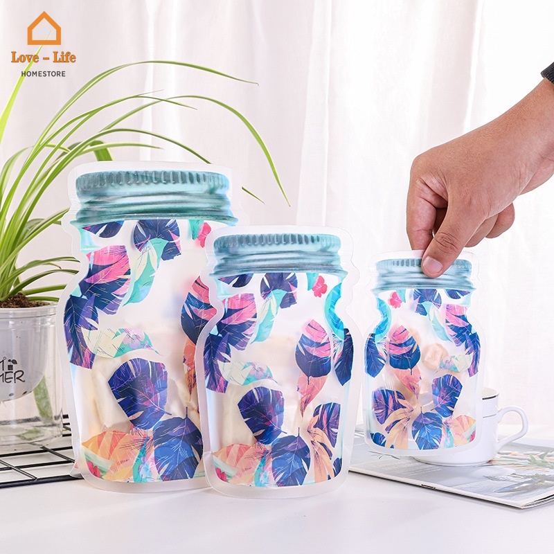 Túi đựng thực phẩm khóa kéo in họa tiết lông vũ độc đáo tiện dụng mang theo du lịch