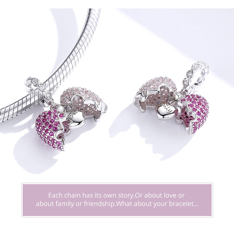 Mặt Trang Sức Bamoer BSC282 Bằng Bạc 925 Hình Trái Tim Mở Dùng Làm Vòng Tay/ Dây Chuyền Cao Cấp Sang Trọng