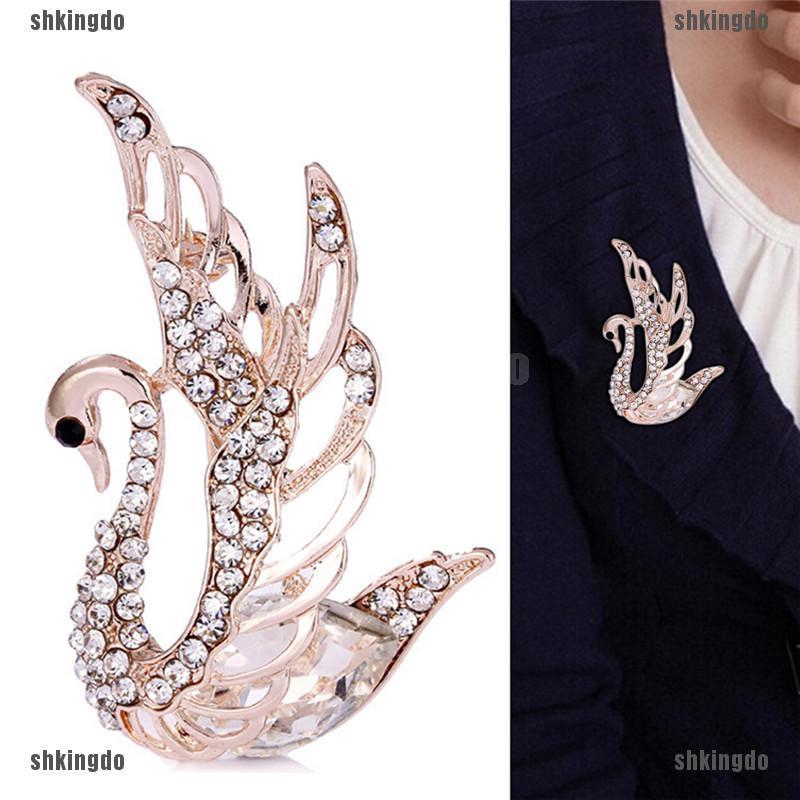Trâm cài áo hình thiên nga đính pha lê thời trang thanh lịch