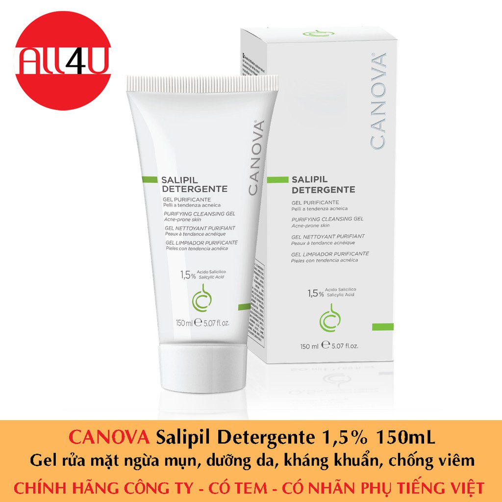 [CHÍNH HÃNG CÓ TEM] CANOVA Salipil Detergente 1,5% 150mL - Gel Rửa Mặt Ngừa Mụn, Thanh Lọc Da (150ml)