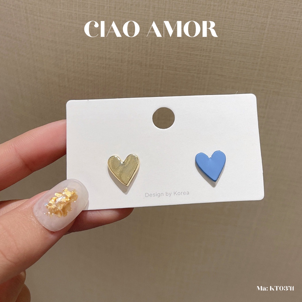 Khuyên tai nữ, Bông tai nụ bạc 925 trái tim màu khác tươi sáng Trang sức Ciao Amor - KT0341