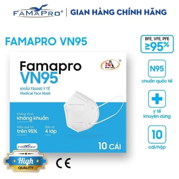 Khẩu Trang Kháng Khuẩn FAMAPRO VN95 New – (N95) Hàng VN 95 xuất khẩu chất lượng cao, ngăn bụi mịn, lọc khuẩn ≥95%