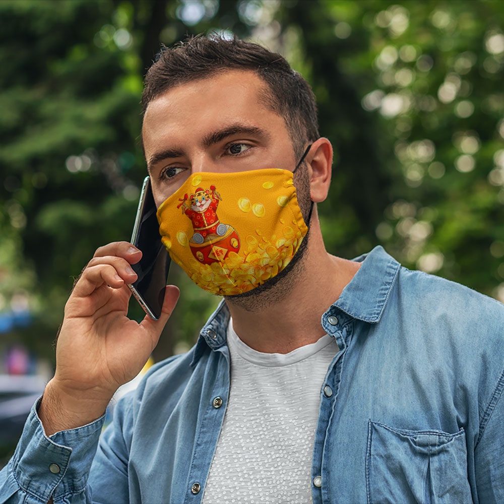 Khẩu trang happy new year 2022 tết nhâm dần chúc mừng năm mới cát tường tài lộc hổ vàng CARTWELL có thể giặt và tái sử d