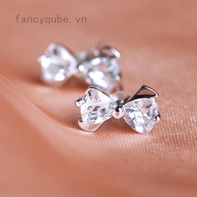 Bông tai mạ bạc 925 hình nơ xinh xắn