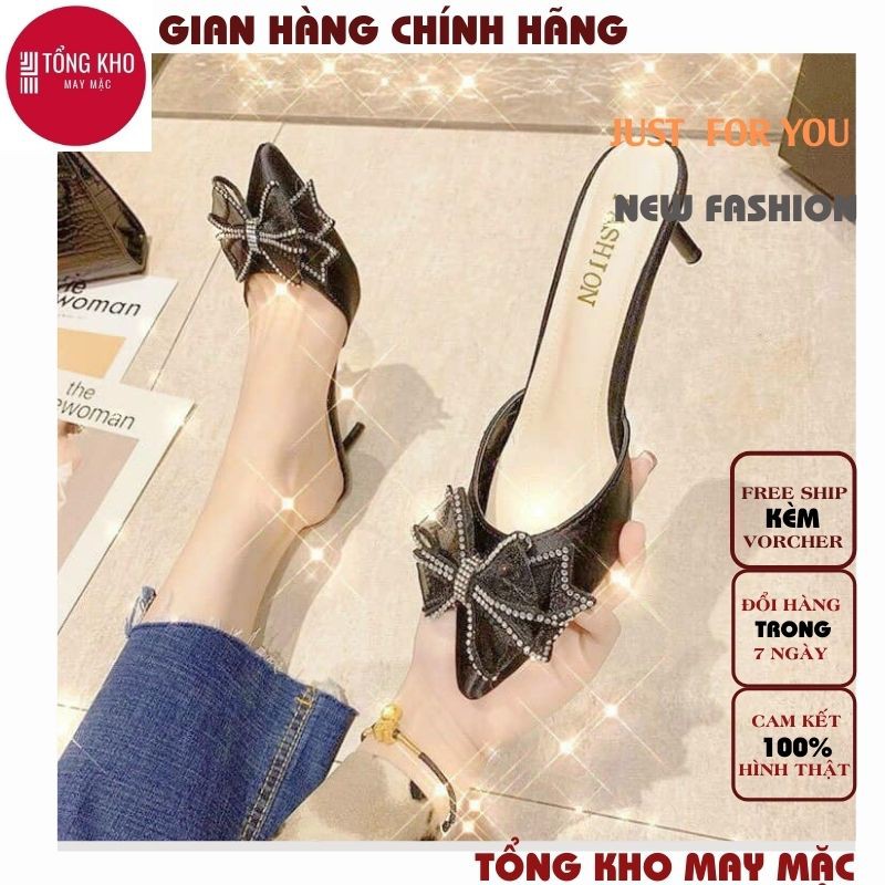 (MUA 1 TẶNG 3 + ẢNH THẬT ) dép cao gót sụ nữ, dép có nơ ở đầu mũi xinh thời trang nhé măc phối đồ đươc nhiều cách nha