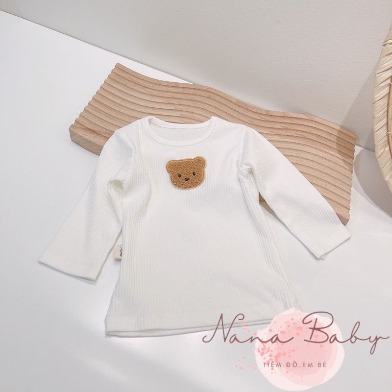 Áo thun dài tay cho bé trai và bé gái từ 4kg đến 12kg đính hình gấu đáng yêu QA32 Nanababy98