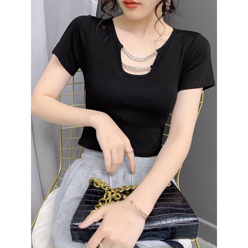 [Mã FAMAYWA giảm 10K đơn 50K] 🍓🍓áo Croptop viền xích Uzzang siêu ngầu🍓🍓 | BigBuy360 - bigbuy360.vn